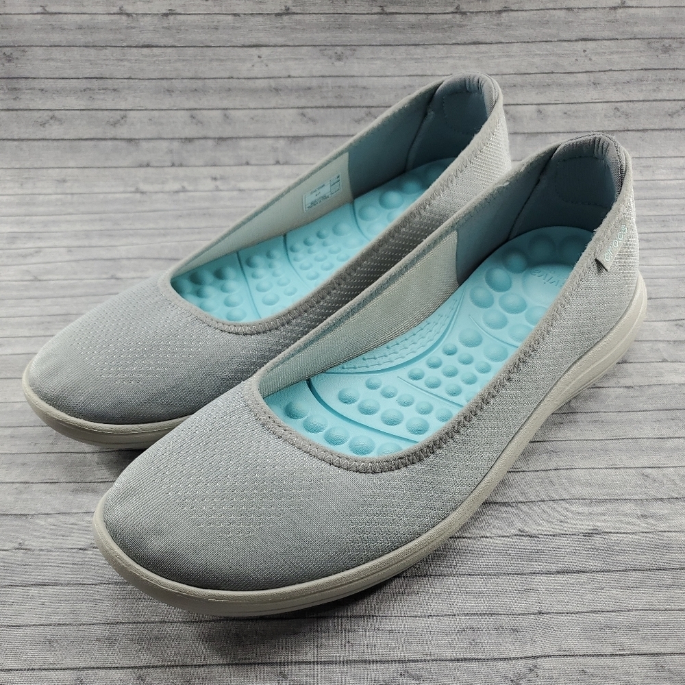 Crocs Womens Reviva Flat Size 11 Gray Comfort Slip On Ballet Sneakers Shoes‎
